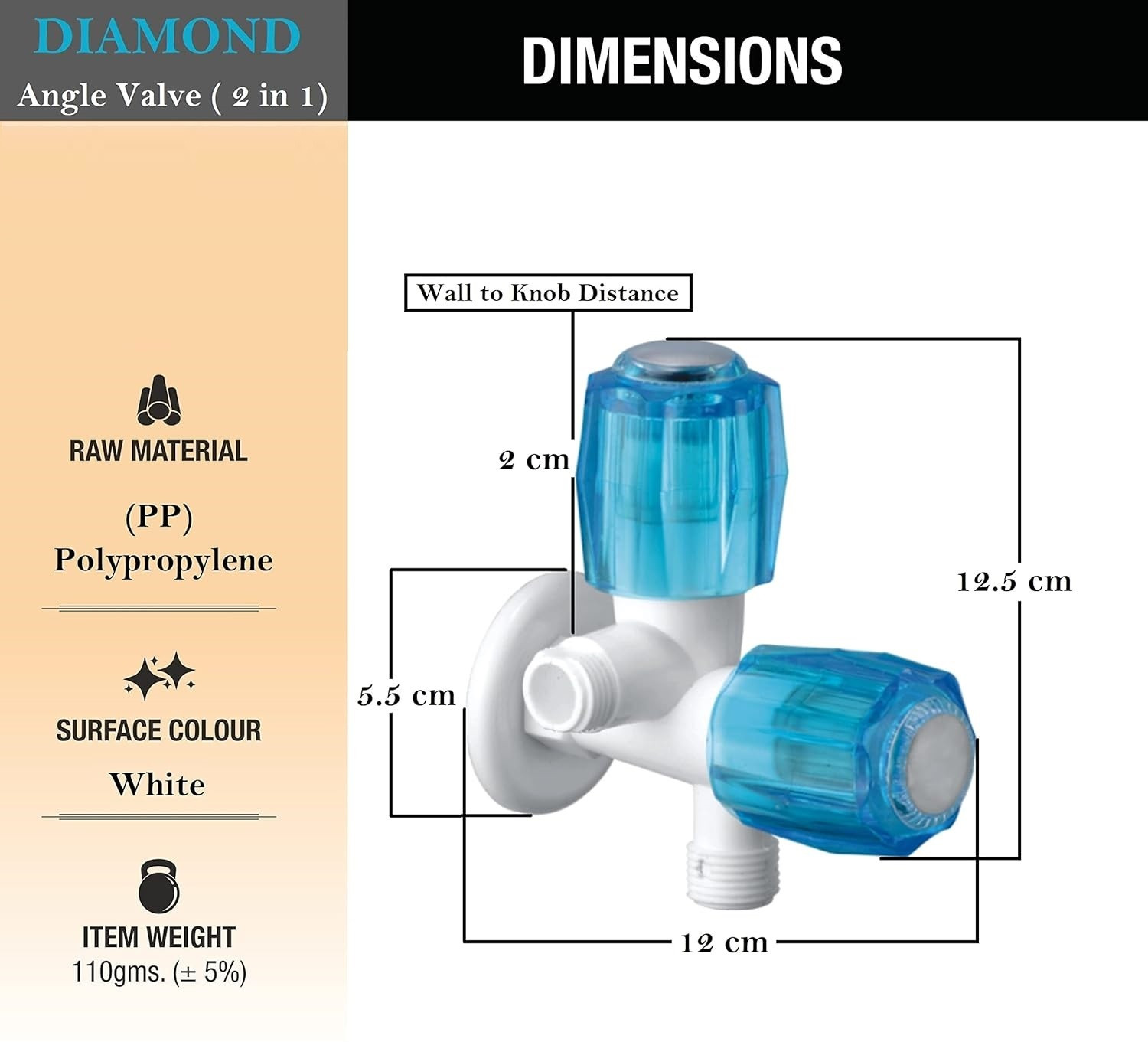 Image of fastgear by Fastgear Crystal 2way /twin Bib /Angle Wall with Flange Fitting for Bathroom /Kitchen /Garden /Commode Stylish Design /Easy To Install /Great Quality /Long Durability Twin Elbow Valve Faucet