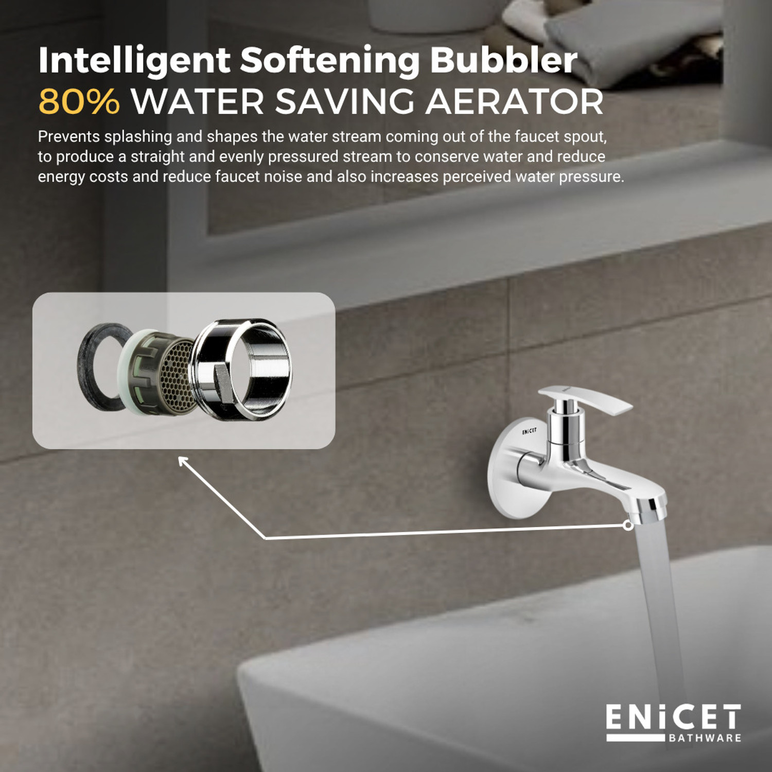 Image of ENICET by - Brass Tap for Bathroom, Set of 2, With Wall Flange, Bib Cock Short Body, 7 Years Warranty, Foam Flow, Bathroom Taps for Home, Water Tap Wall Mounted Bib Tap Faucet