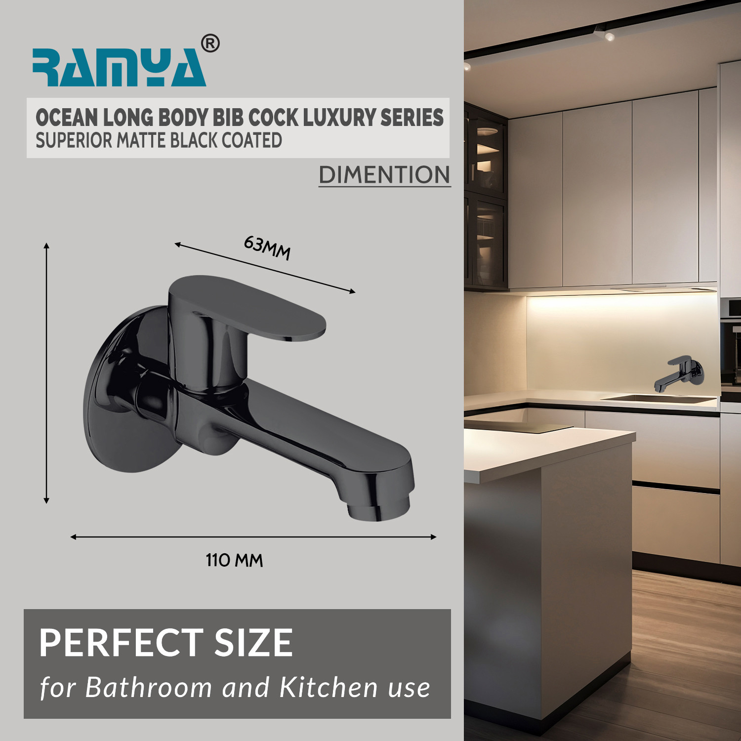 Image of Ramya Ocean Long Body Tap Brass Luxury Series Superior Matte Black Finish Coated Long Body Tap water tap bib tap faucet Bib Tap Faucet