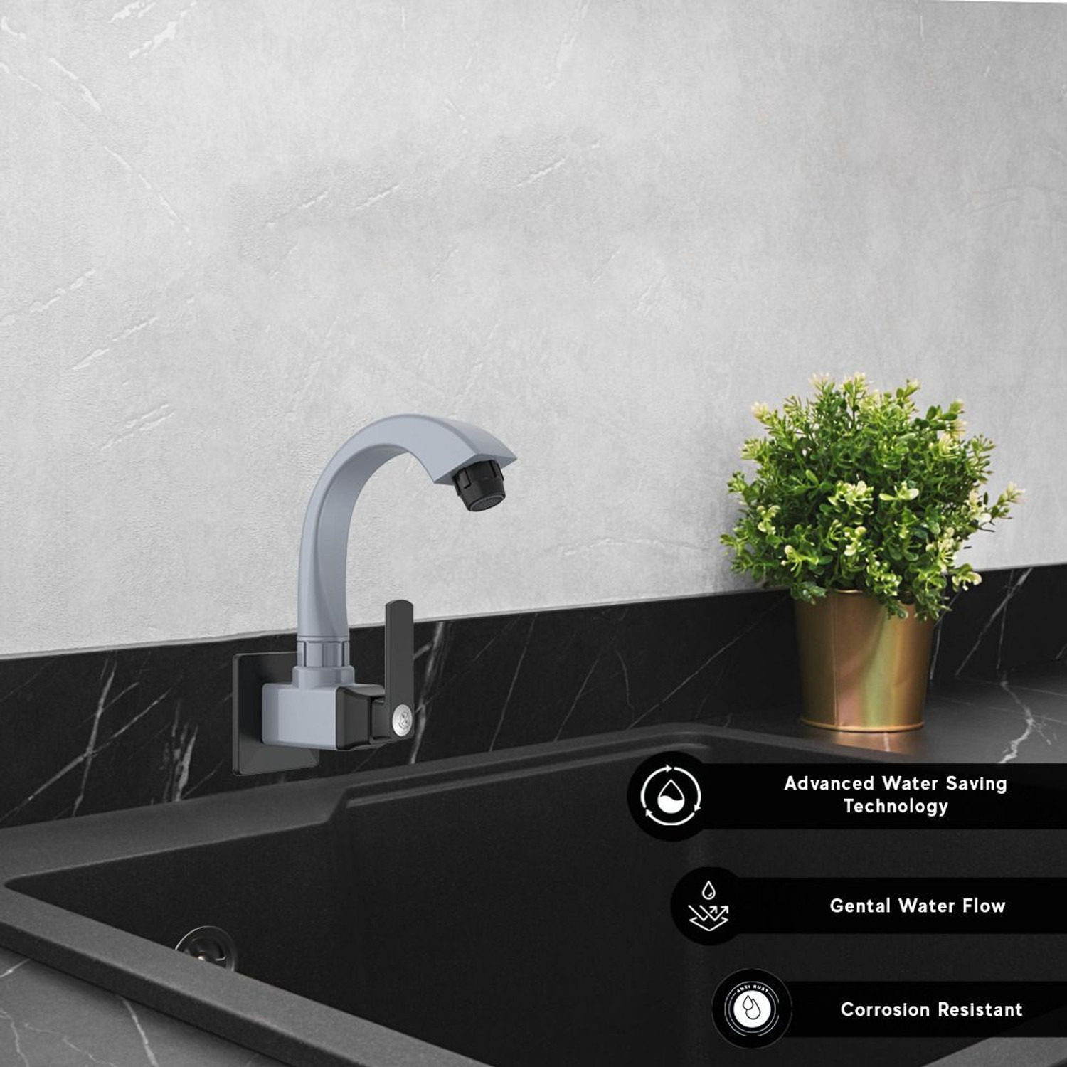 Image of R. N. RNABP09B09 PTMT Superior Plastic Sink Tap for Bathroom & Kitchen Sink | 360 Swivel Spout Sink Tap Faucet