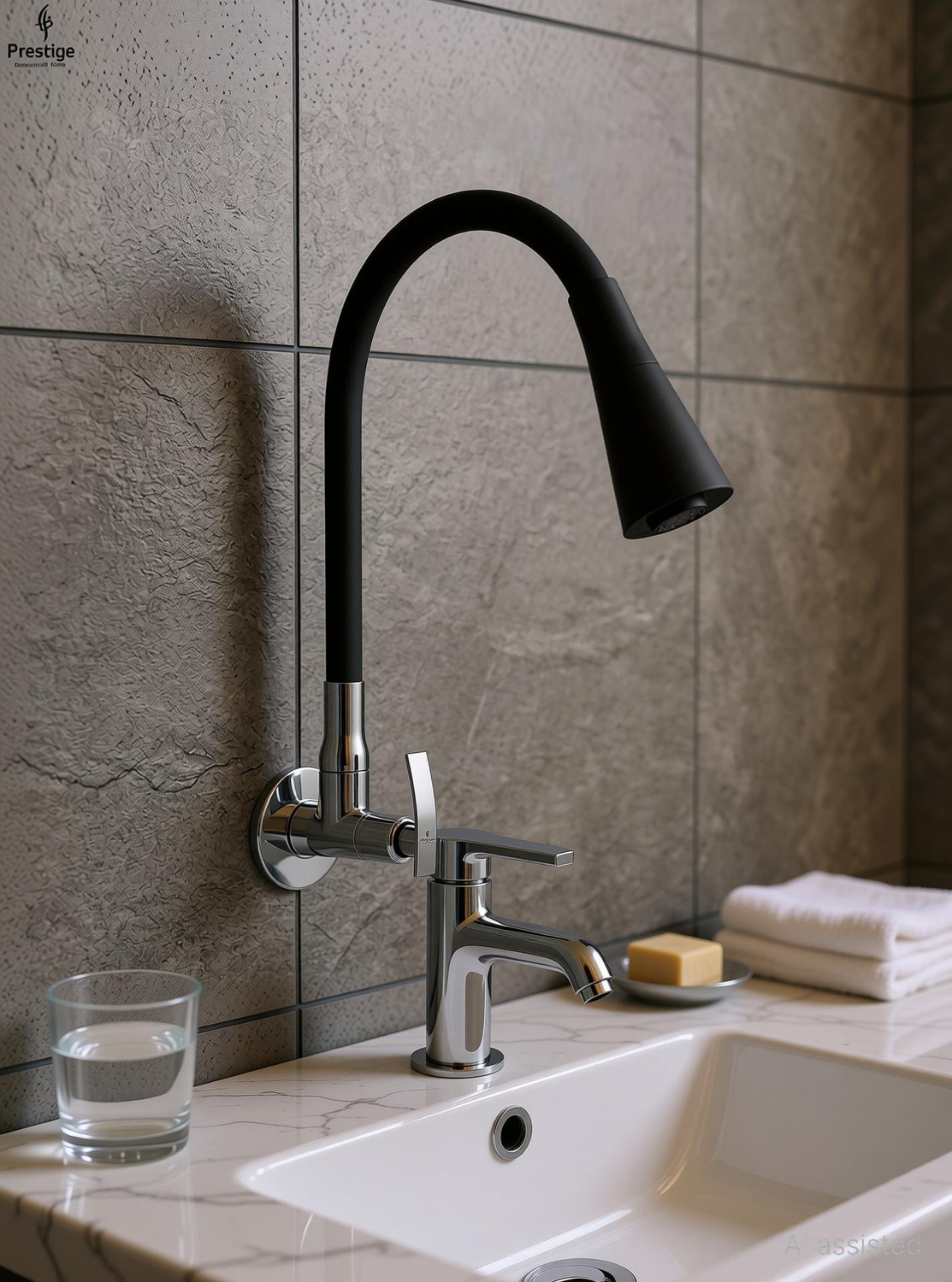 Image of Prestige Passion Dual Flow Black Kitchen Sink Cock with 360 Degree Swivel Spout Sink Tap Faucet