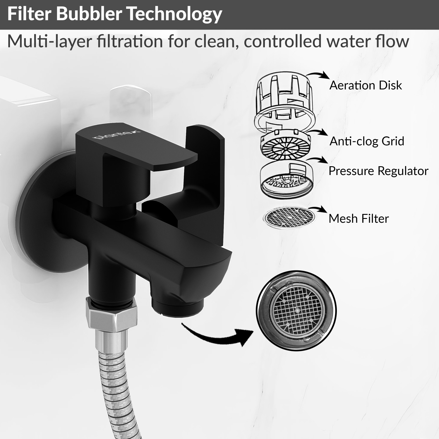 Image of Plantex 2 Way Tap for Washing Machine /Quarter Turn 2 in 1 Bib Cock /Wash Basin Tap Bib Tap Faucet (Wall Mount Installation Type)