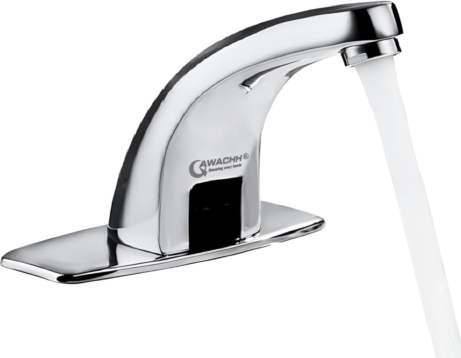 Image of QAWACHH by Qawachh Automatic Touch Less Brass Curve Water Sensor Tap Faucet Silver Chrome Finish Sensor Tap Faucet