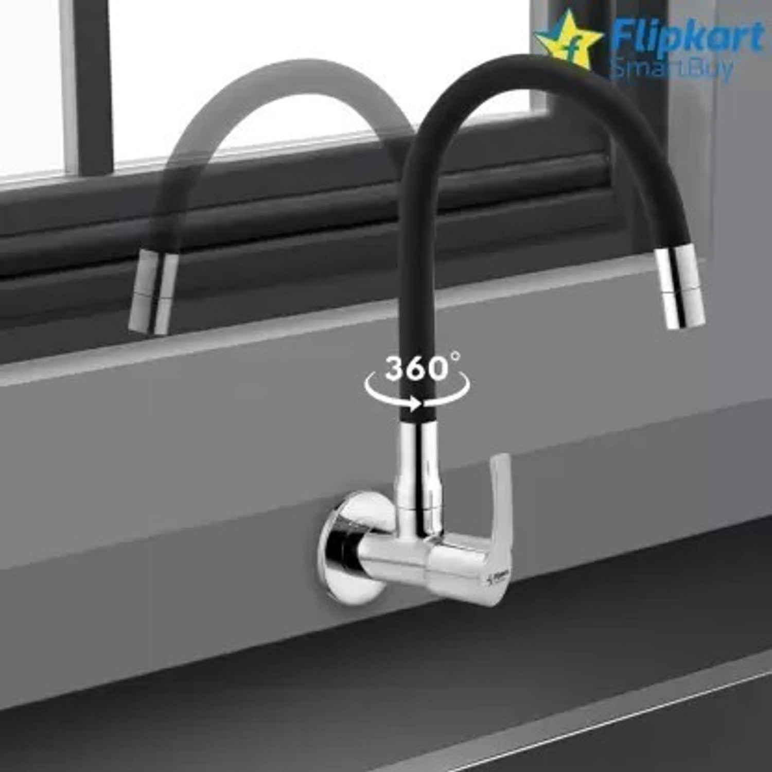 Image of Flipkart SmartBuy Topaz Flexible Sink Cock (Set of 1) Flxo Play With 360 Degree Flexible Black Silicon Swivel Spout& Single Flow Pattern For Hot OR Cold Water With Wall Flange Sink Tap Faucet