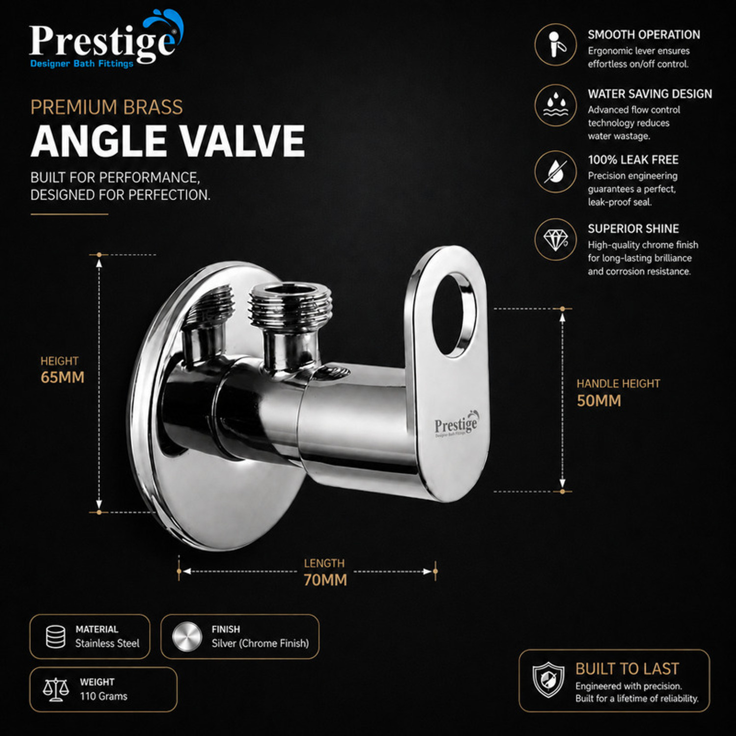 Image of Prestige Prime Angle Cock With Wall Flange Pack 1 Angle Cock Faucet