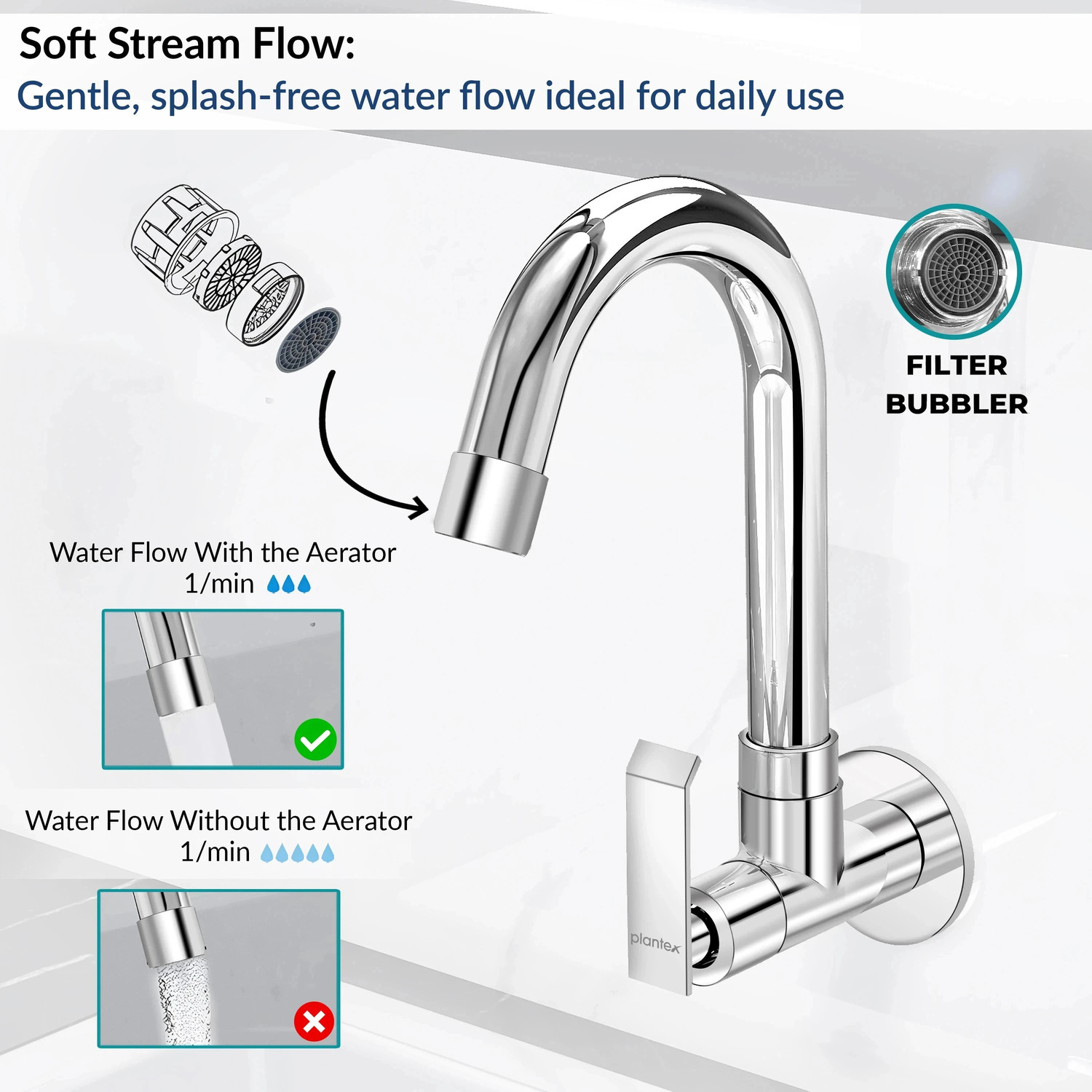 Image of Plantex Swan Neck Sink Tap for Kitchen /Sigle Lever Tap with Teflon Tape /Ktchen Faucet Basin Mixer Faucet