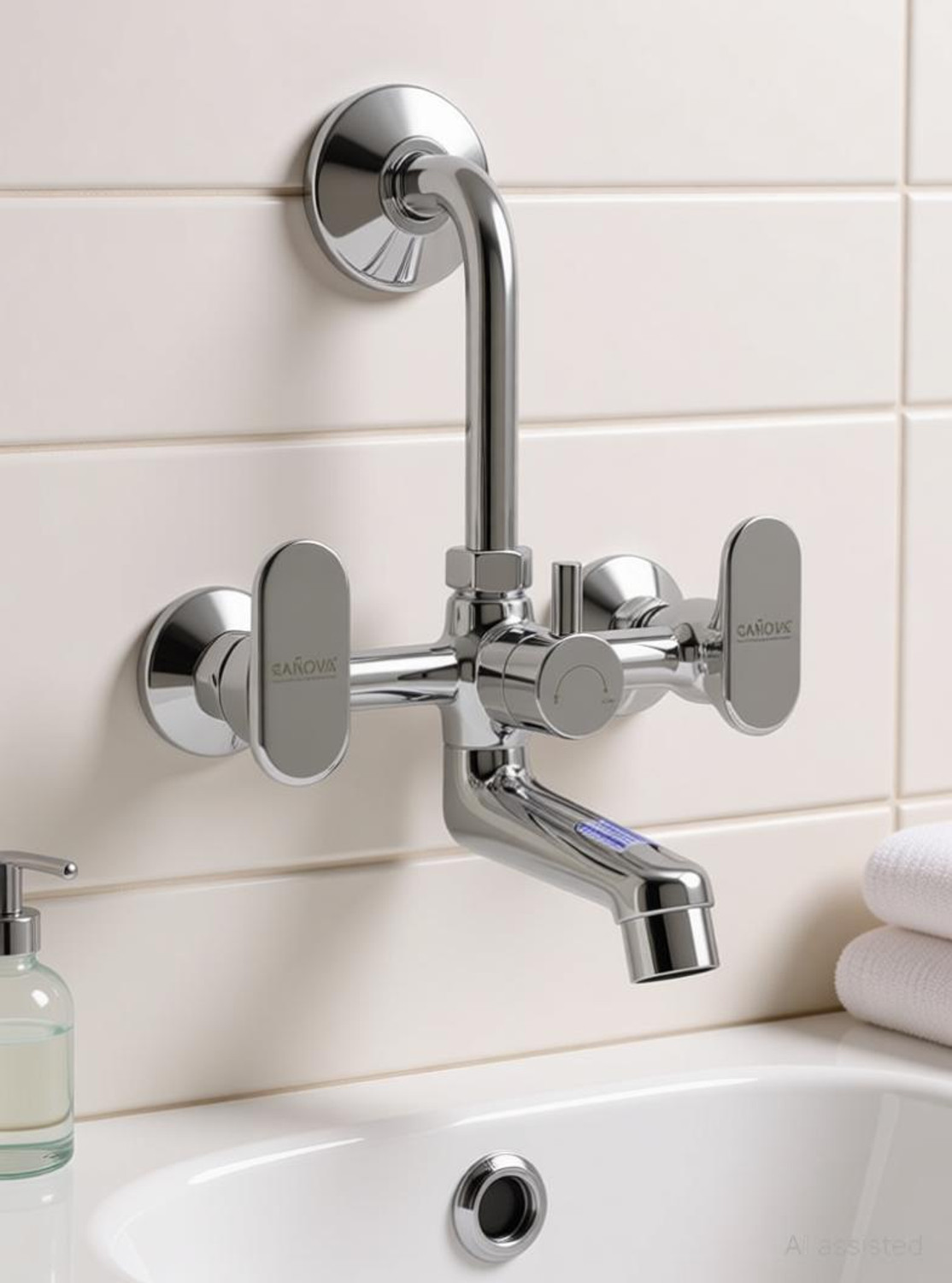 Image of Sanova by SANOVA OPAL Brass Wall Mixer Faucet for Bathroom | Hot & Cold Water Mixer Tap Wall Mixer Faucet