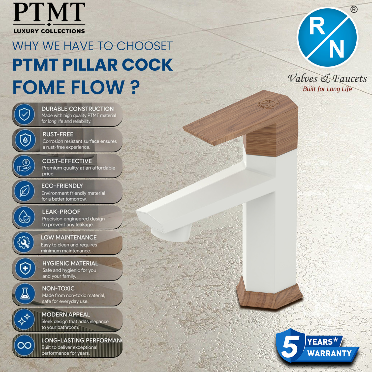 Image of RN Luxury PTMT G20 Pine 15mm Pillar Cock with Foam Flow for Wash Basin Pack of 1 Pillar Tap Faucet