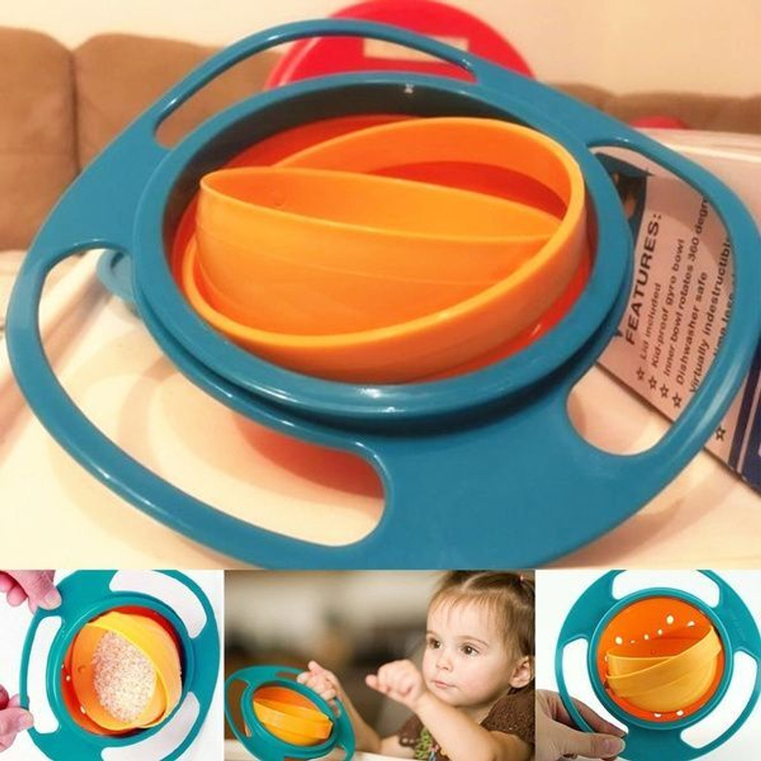 Image of SHEELU Auto Balance Lunch Bowl for Kids 360 Rotating Bowl Plastic Snack Bowl 1 Containers Plastic School Lunch Box