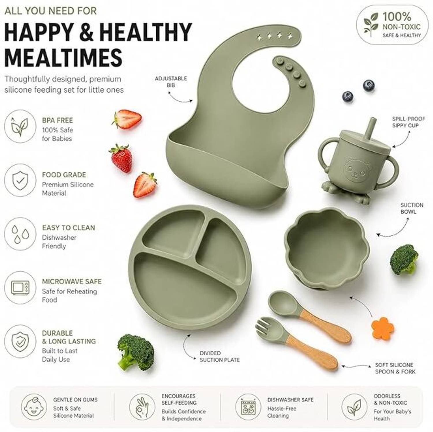 BKJPS 6 Pcs Silicone Baby Feeding Set - Image 4