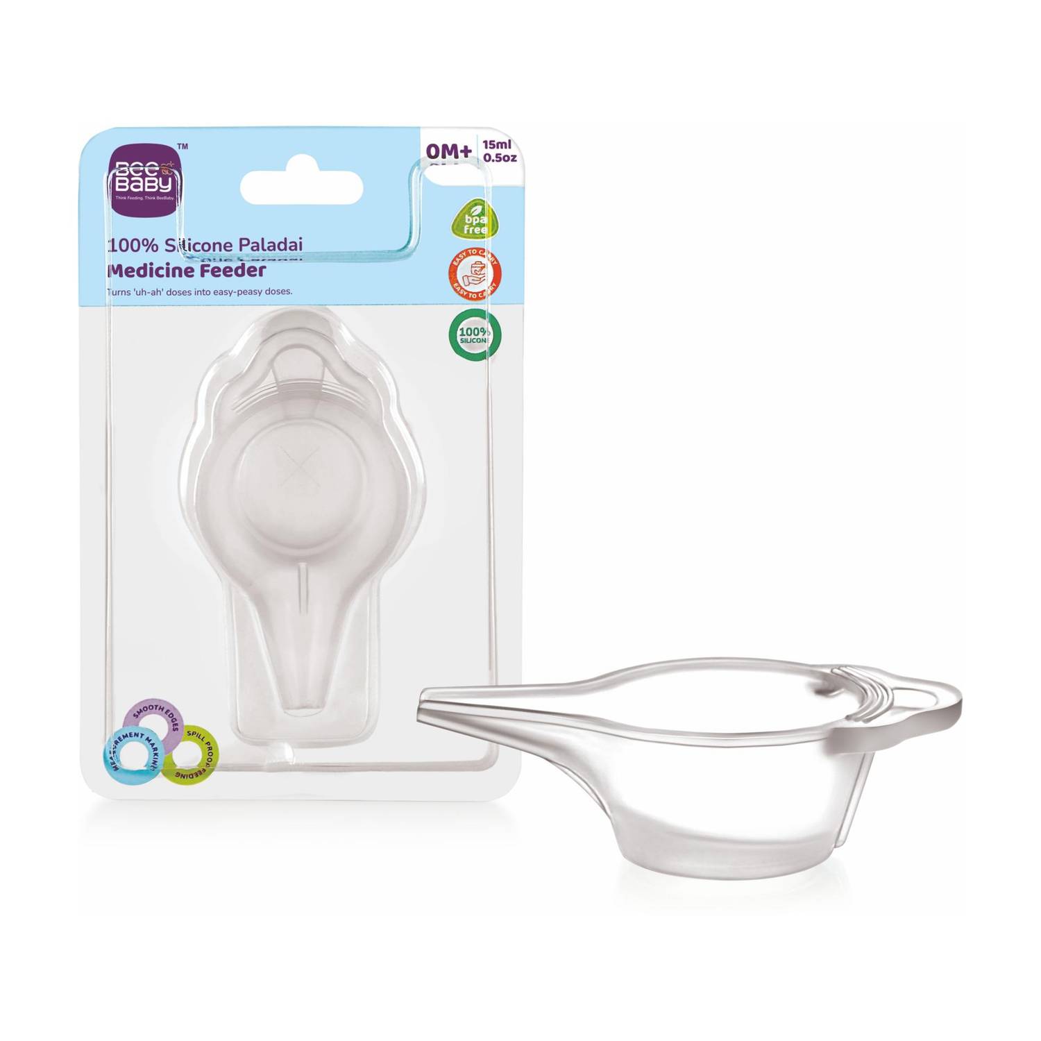 Beebaby Silicone Paladai for Newborn Baby. Baby Medicine Feeder Spoon. BPA Free, 15ml  - 100% Food Grade Silicone