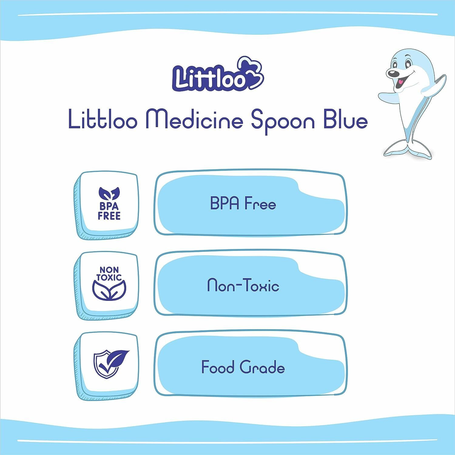 Image of Littloo Baby Medicine Spoon (Blue) | Safe, Simple & Accurate Dosing Every Time - Silicone