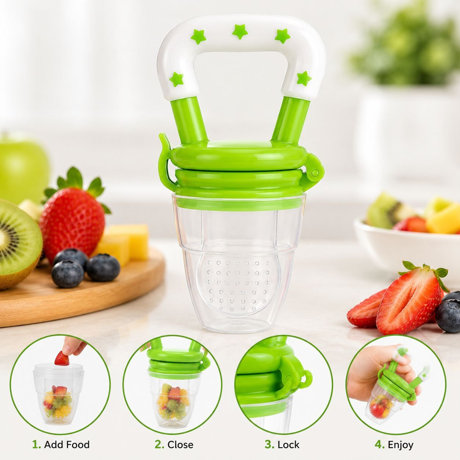 Image of Millionminds NubeeNest Baby Food Feeder (Mint Green) - Silicone