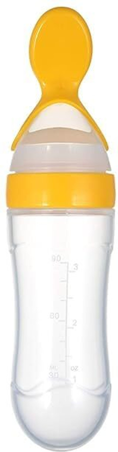 Image of saforiaa Feeding Spoon with Squeezy food Grade Silicone Feeder bottle BPA Free, 90 ml - 90 ml