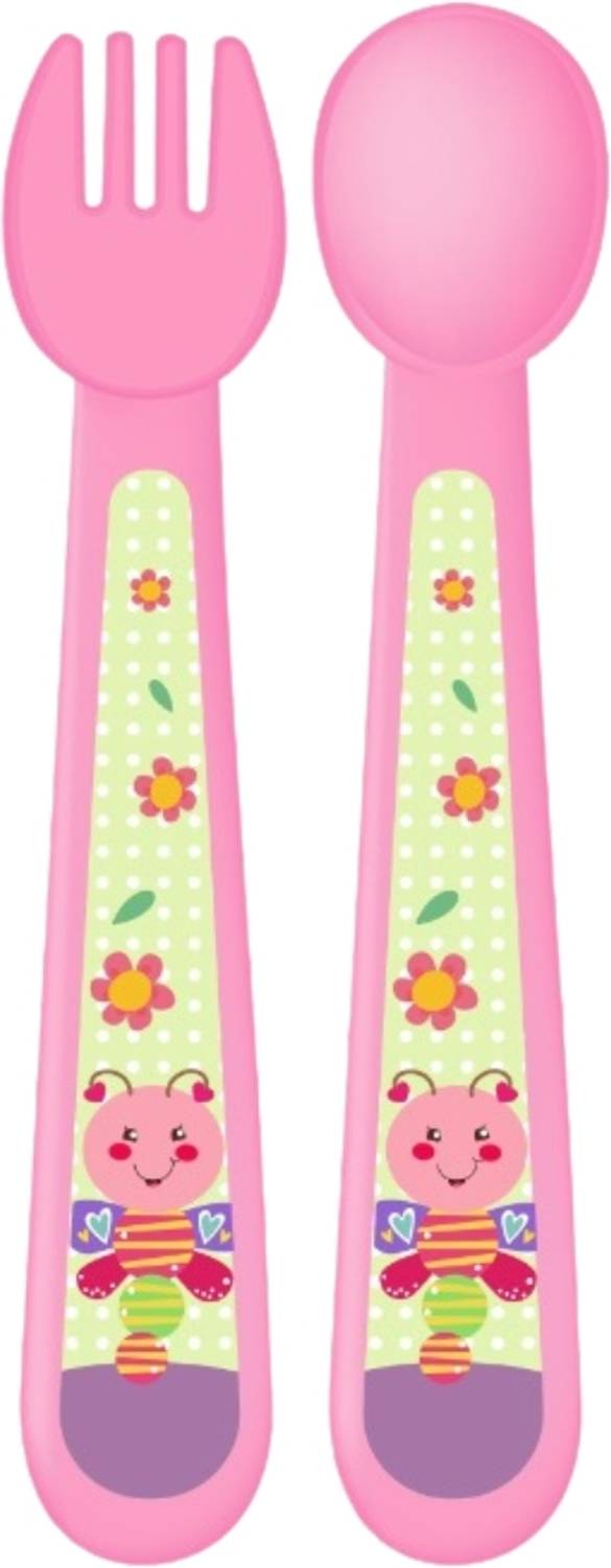 Adore Spoozy Baby Spoon & Fork Set- Pink (Pack of 2) - Polypropylene