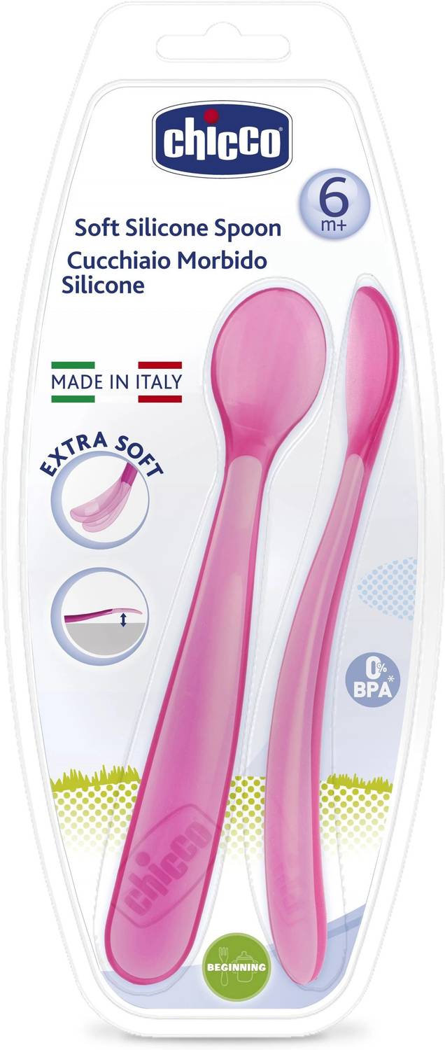 Chicco Soft Silicon Spoon Bi-Pack Girl 6M+  - SILICONE
