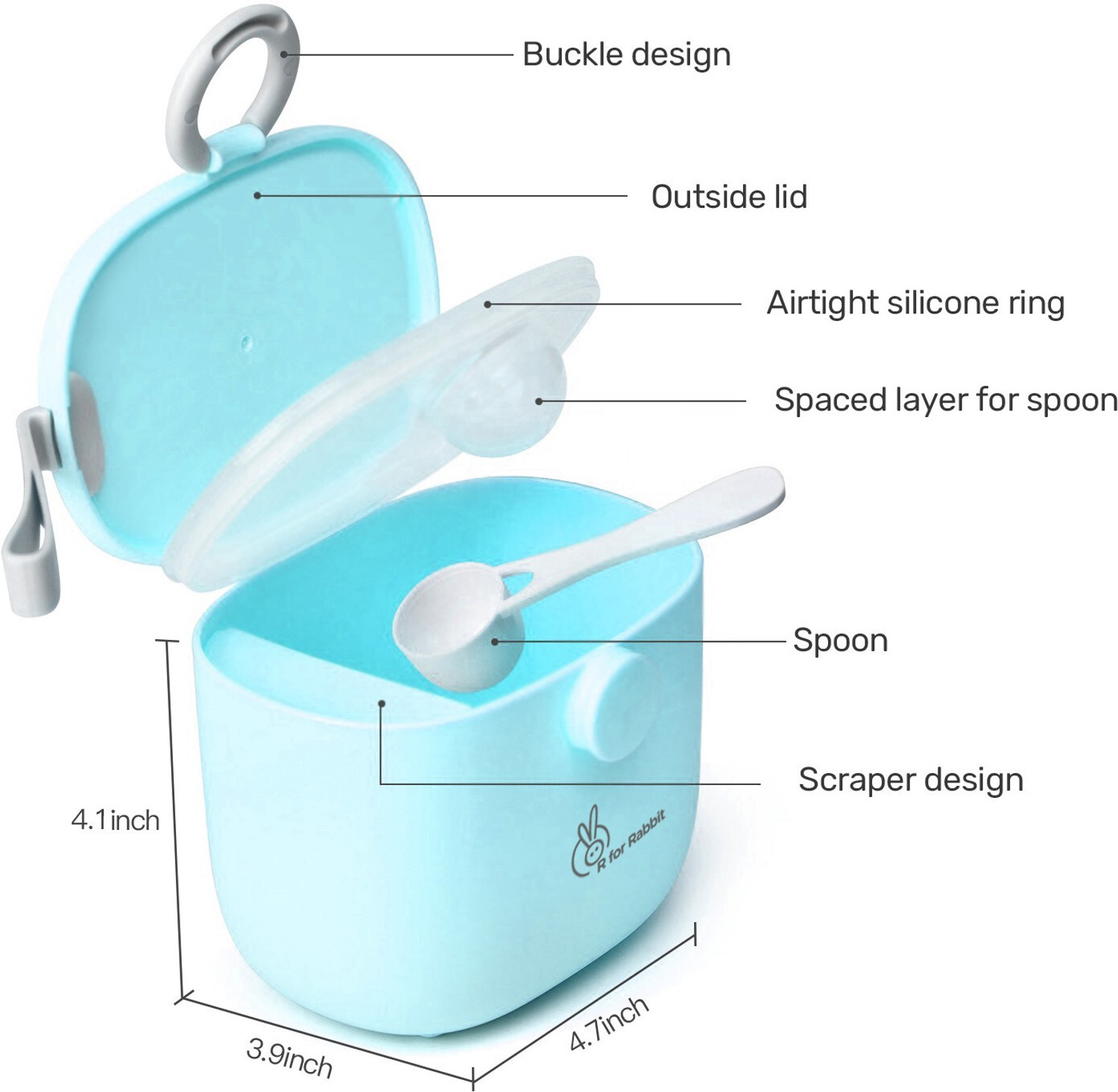 Image of R for Rabbit First Feed Box for Baby, Multi-Functional Kids Milk Powder & Meal Box - BPA Free PP