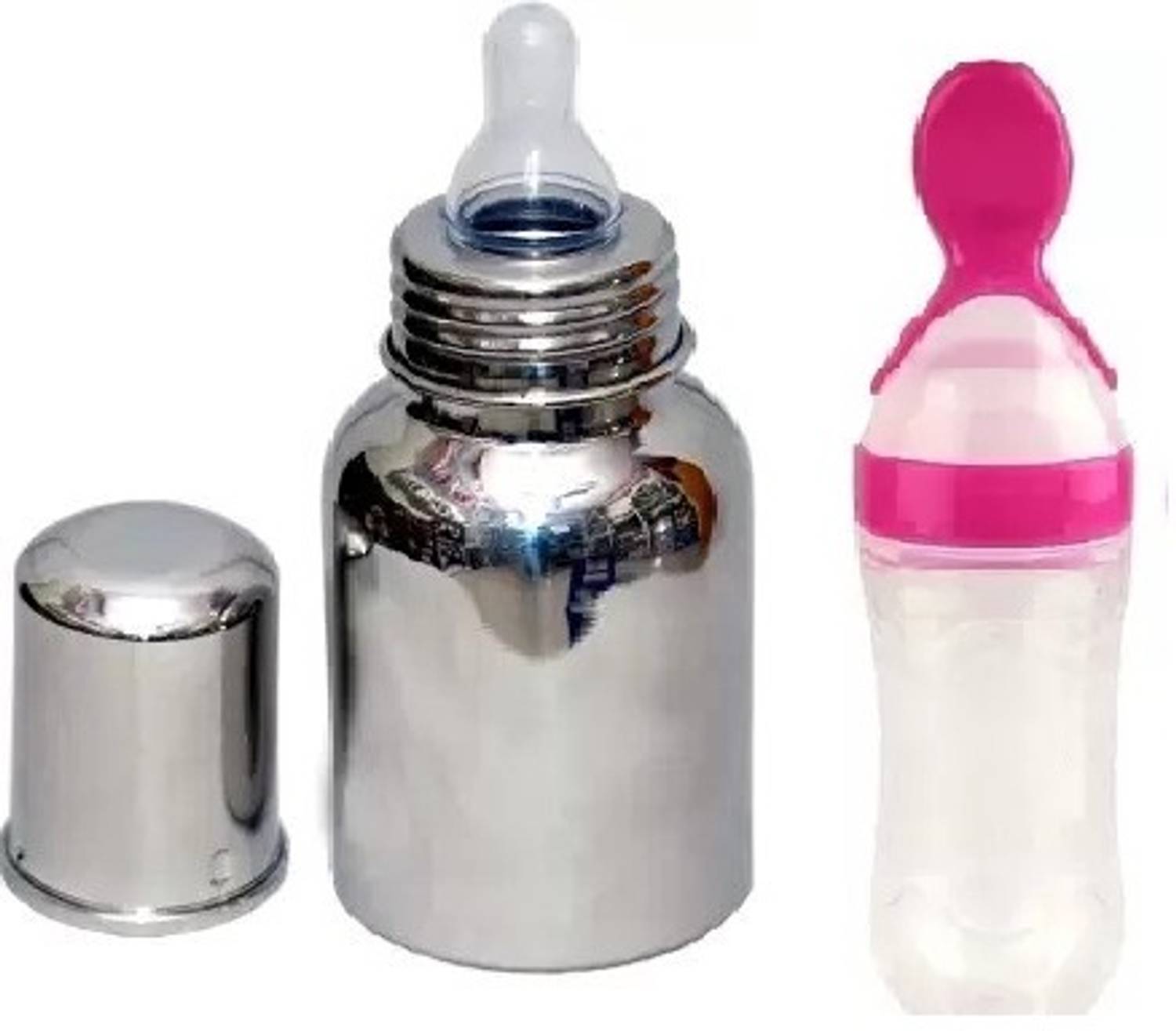 ECOM FASHION HUB New Born Baby Milk Feeding Bottle combo with Feeder Utensils - Plastic, Steel