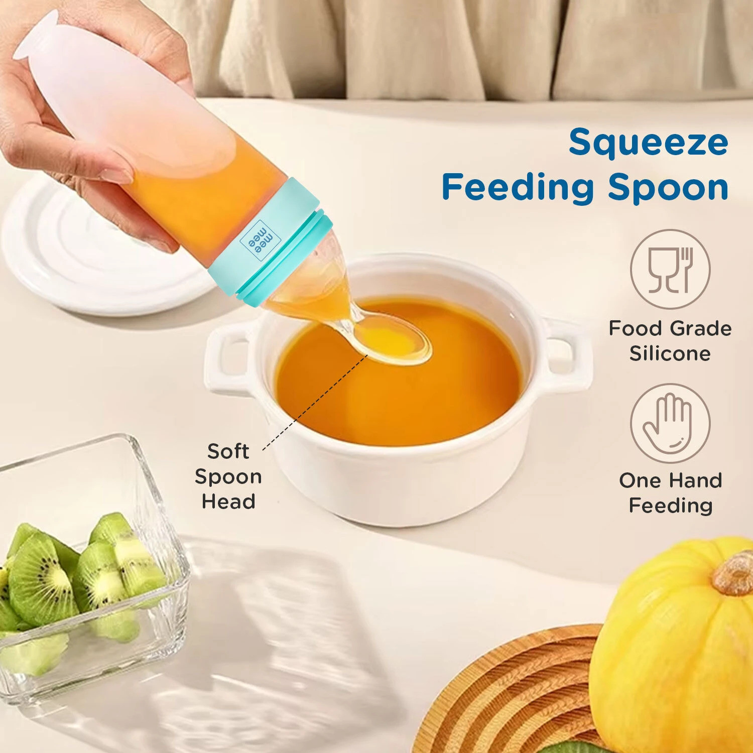 Image of MeeMee Baby Food Feeder Mini Meal Silicone Spoon Bottle for 6+ Month Baby, BPA Free - Silicone (Green)