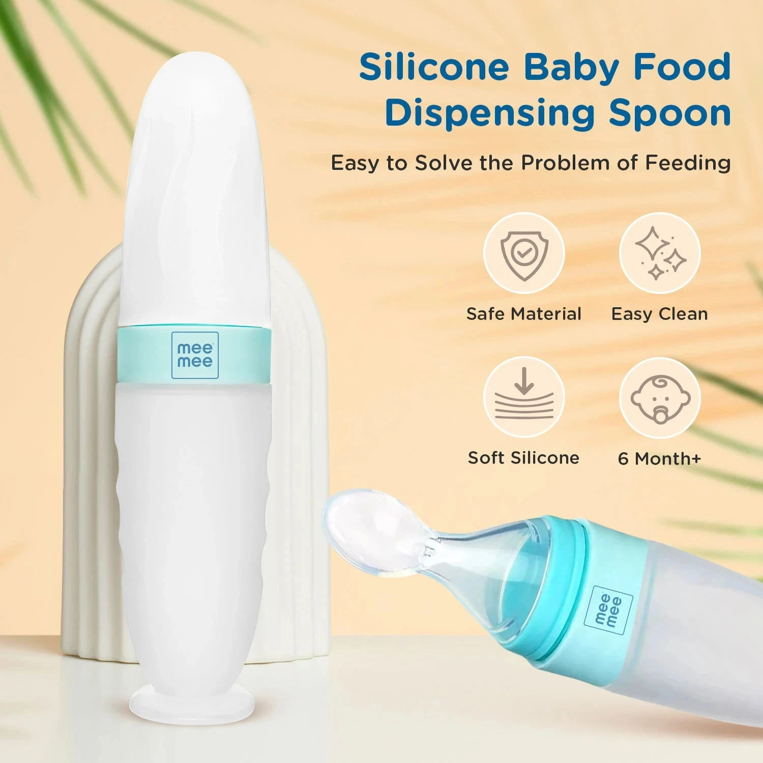 Image of MeeMee Baby Food Feeder Mini Meal Silicone Spoon Bottle for 6+ Month Baby, BPA Free - Silicone (Green)