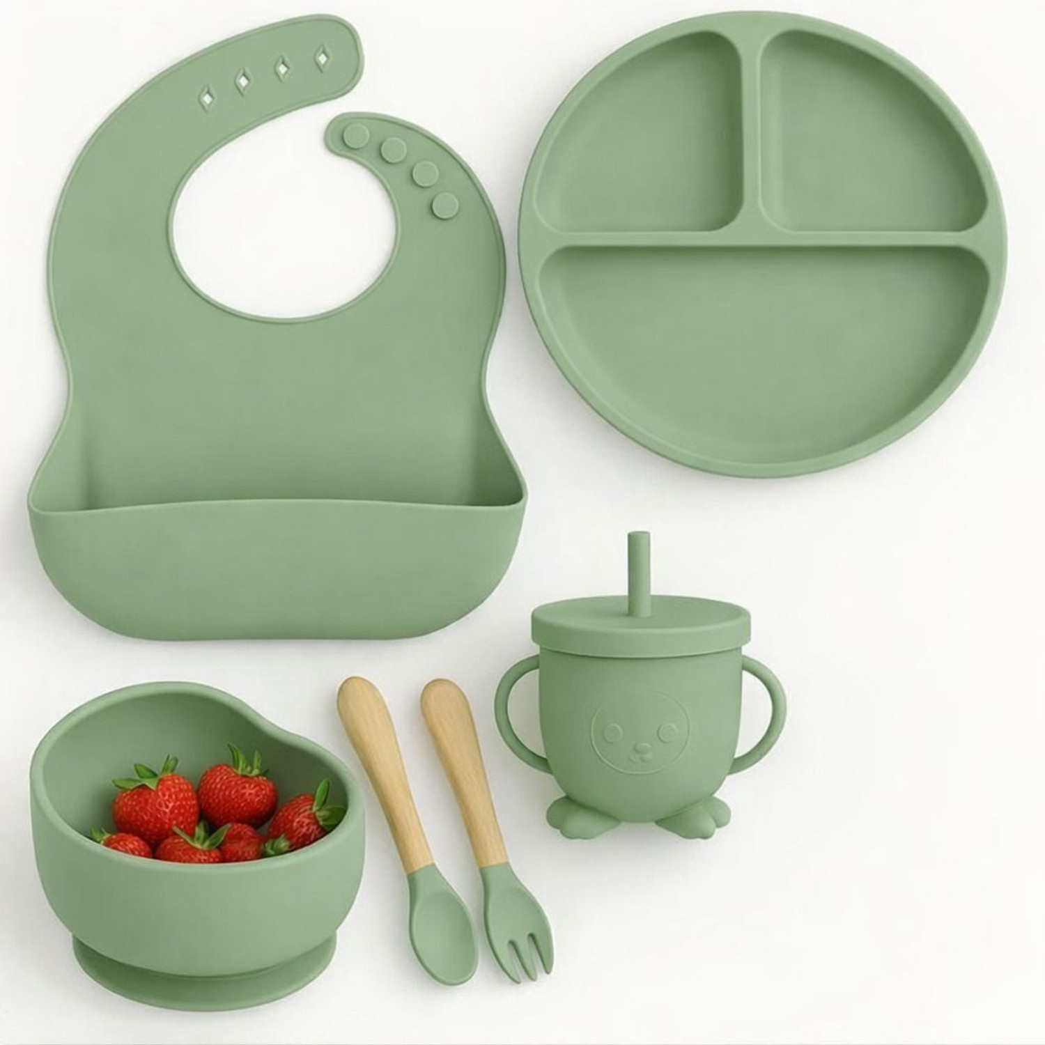 Image of Mooues BPA Free Silicone Baby Feeding Set with Suction Plate, Bowl, Bib & Sippy Cup - Silicone