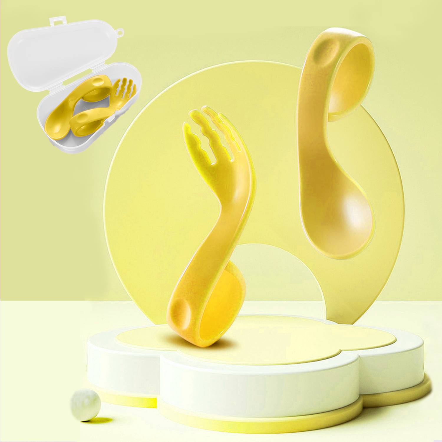 BABYMOON Learn to Eat Baby Self Feeding Set, Spoon and Fork along with Storage Box - Silicone