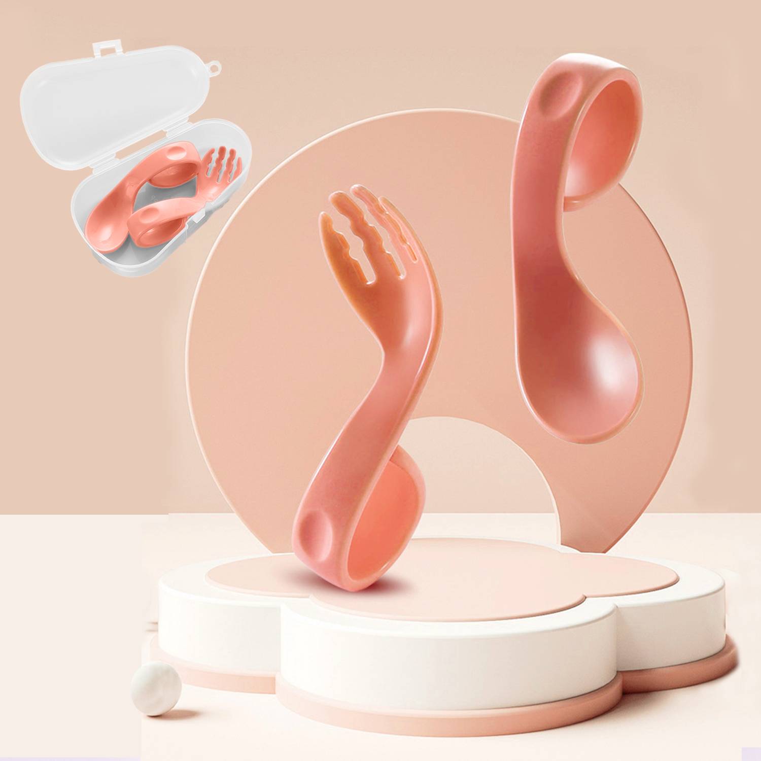 BABYMOON Learn to Eat Baby Self Feeding Set, Spoon and Fork along with Storage Box - Silicone