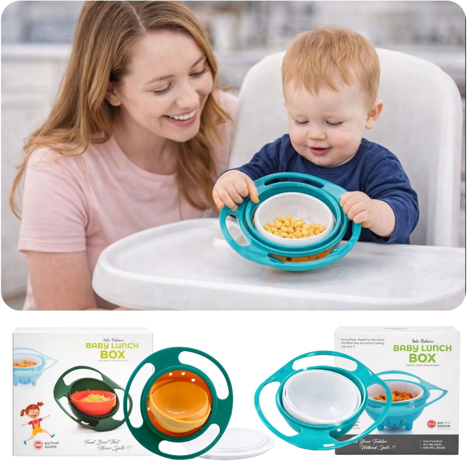 Image of See Inside 360 Rotating Gyro Feeding Bowl for Kids | No Spill Snack Bowl - Food Grade Plastic
