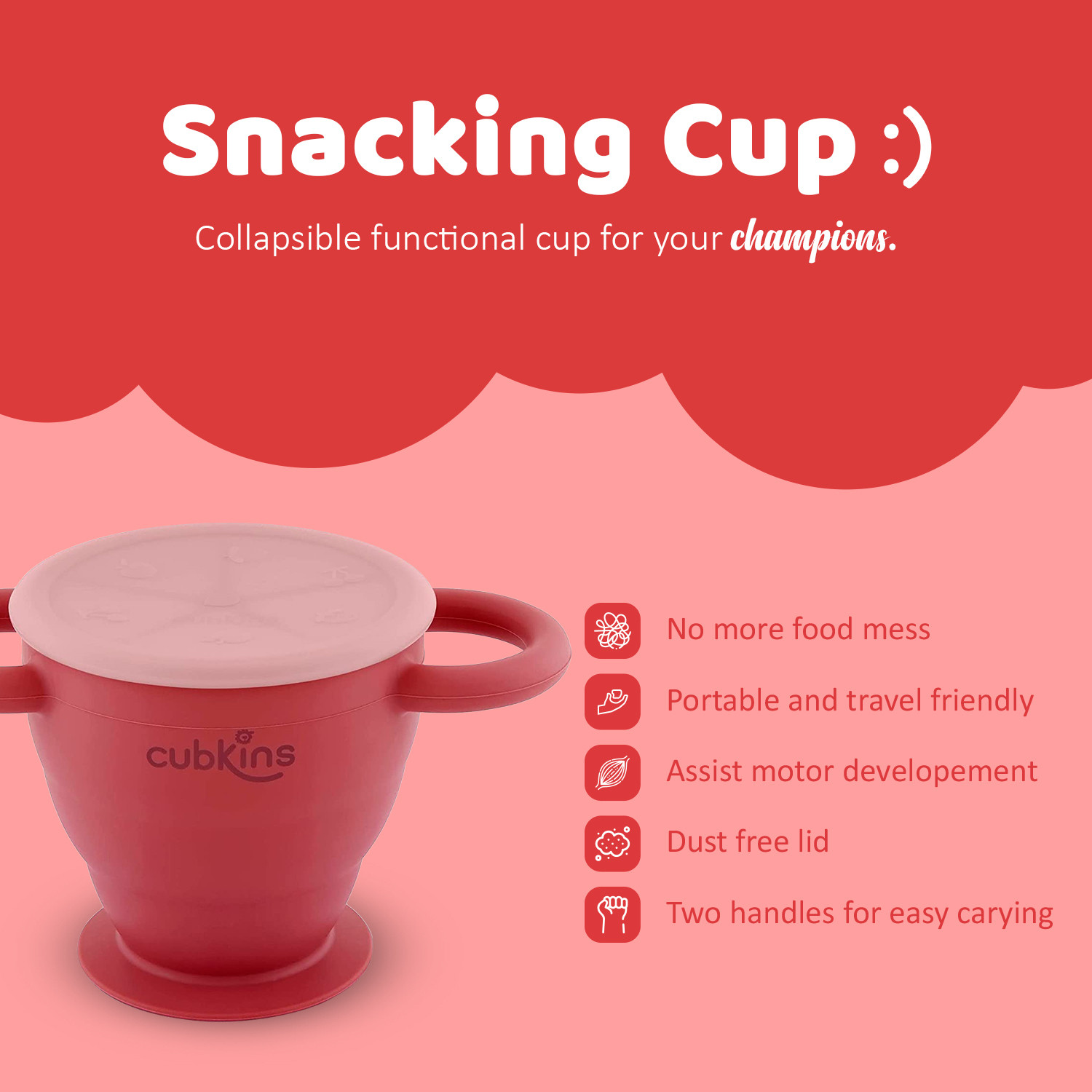 Image of Cubkins Snack Cup for Baby, Infant, Toddler | BPA Free & Collapsible (6 Months+) - Silicone