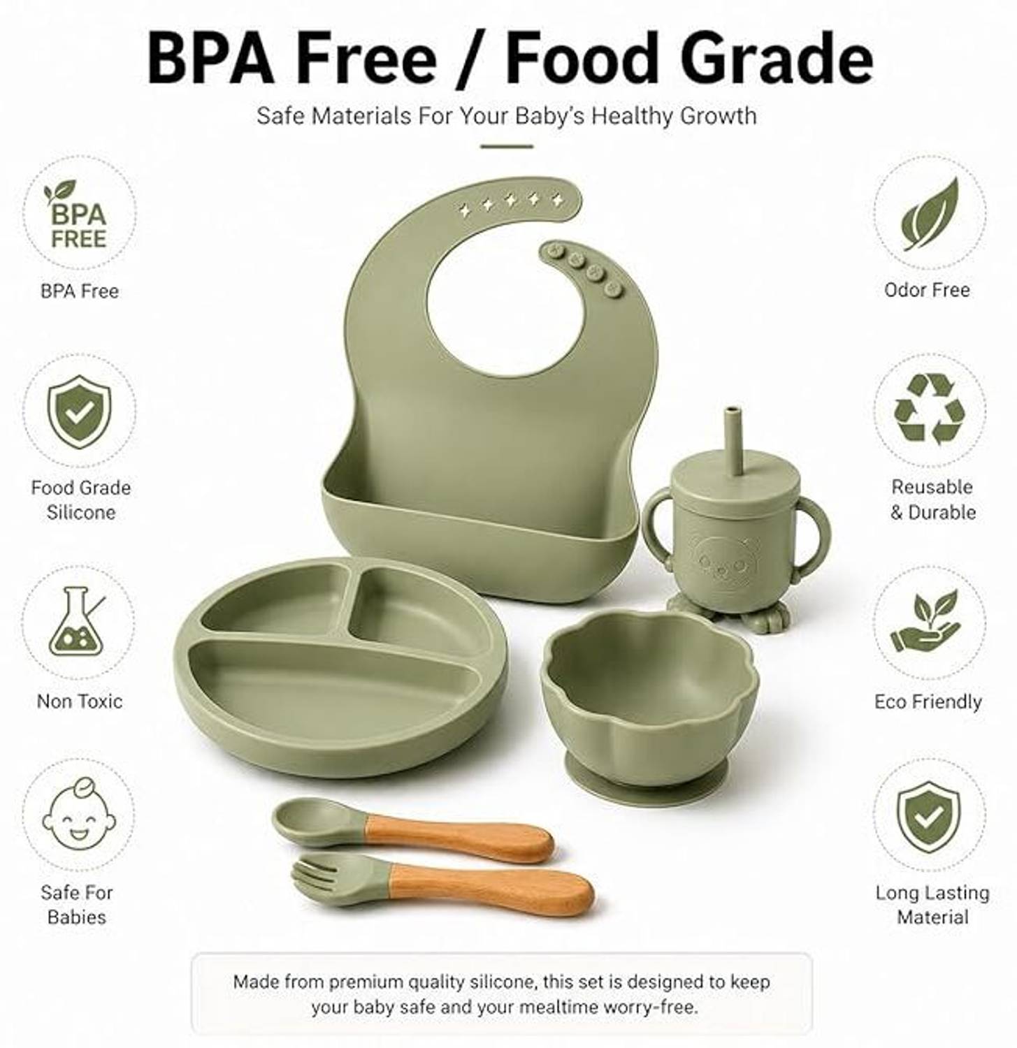 BKJPS 6 Pcs Silicone Baby Feeding Set - Image 5