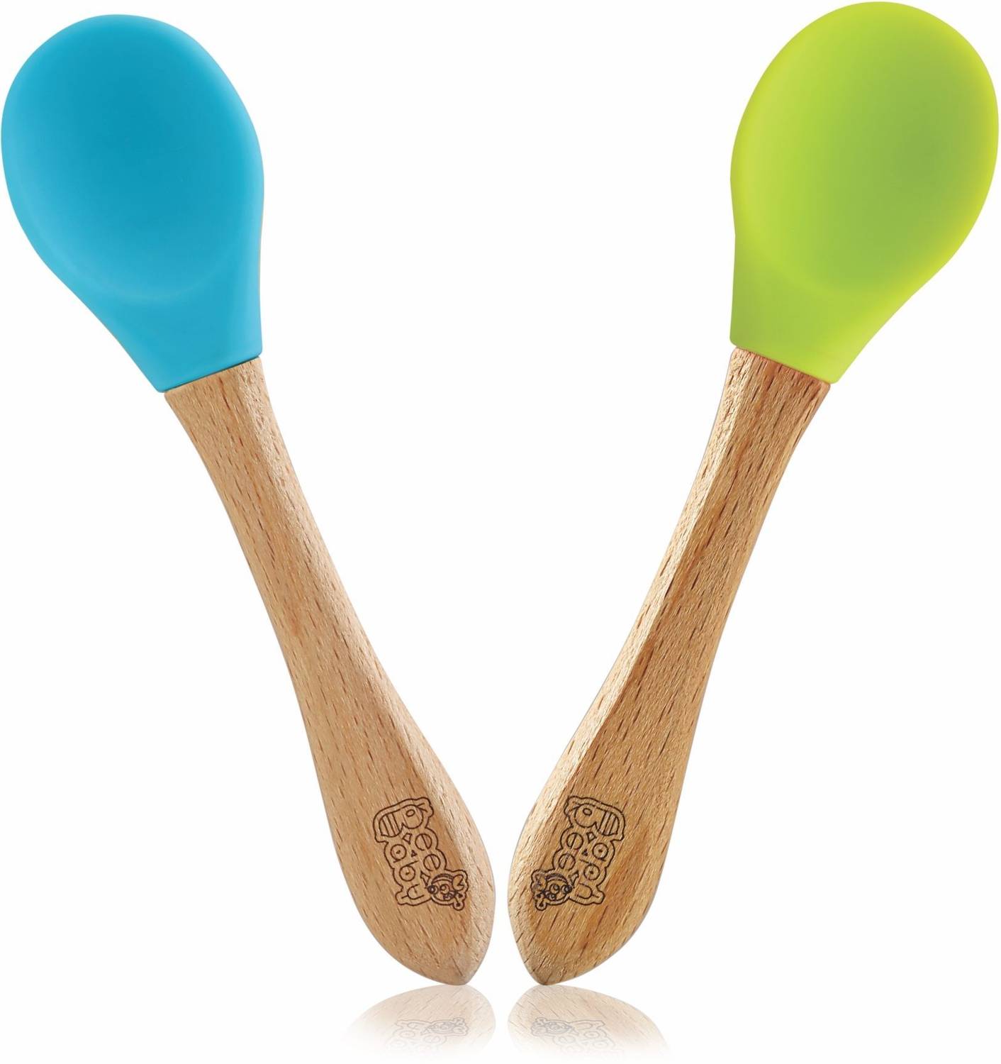 Beebaby Nurture Bambu Silicone Baby Feeding Spoons. 100% BPA Free Weaning Spoons.  - Wooden Handle, Silicone Tip
