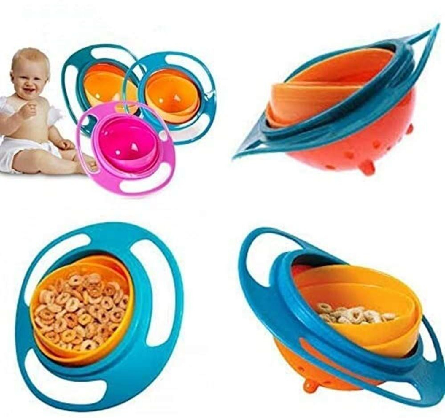 Image of SHEELU Auto Balance Lunch Bowl for Kids 360 Rotating Bowl Plastic Snack Bowl 1 Containers Plastic School Lunch Box