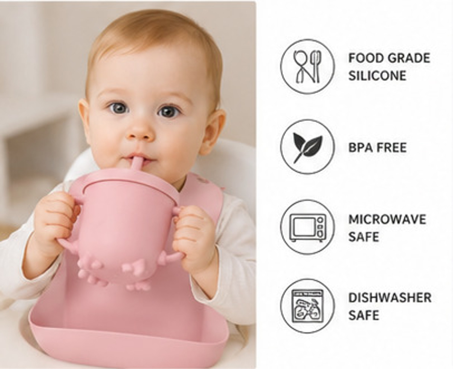 Image of TAVAHB 9 PCS Premium Silicone Baby Feeding Set - Pink - Silicone (Pink)