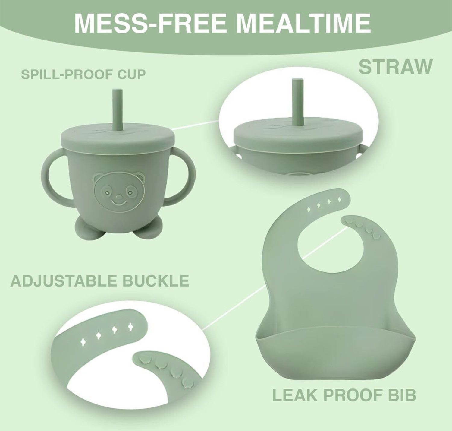 Image of Mooues BPA Free Silicone Baby Feeding Set with Suction Plate, Bowl, Bib & Sippy Cup - Silicone