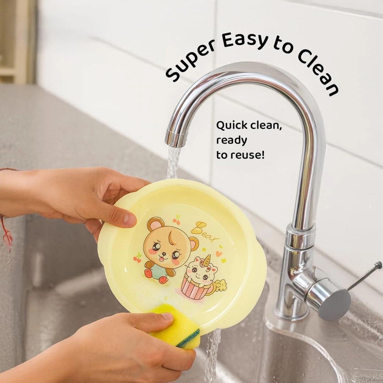 Image of Smiley mia Baby Cartoon Plastic Dinnerware feeding set - Plate , 2 Bowl ,Cup , Fork & Spoon - Silicone