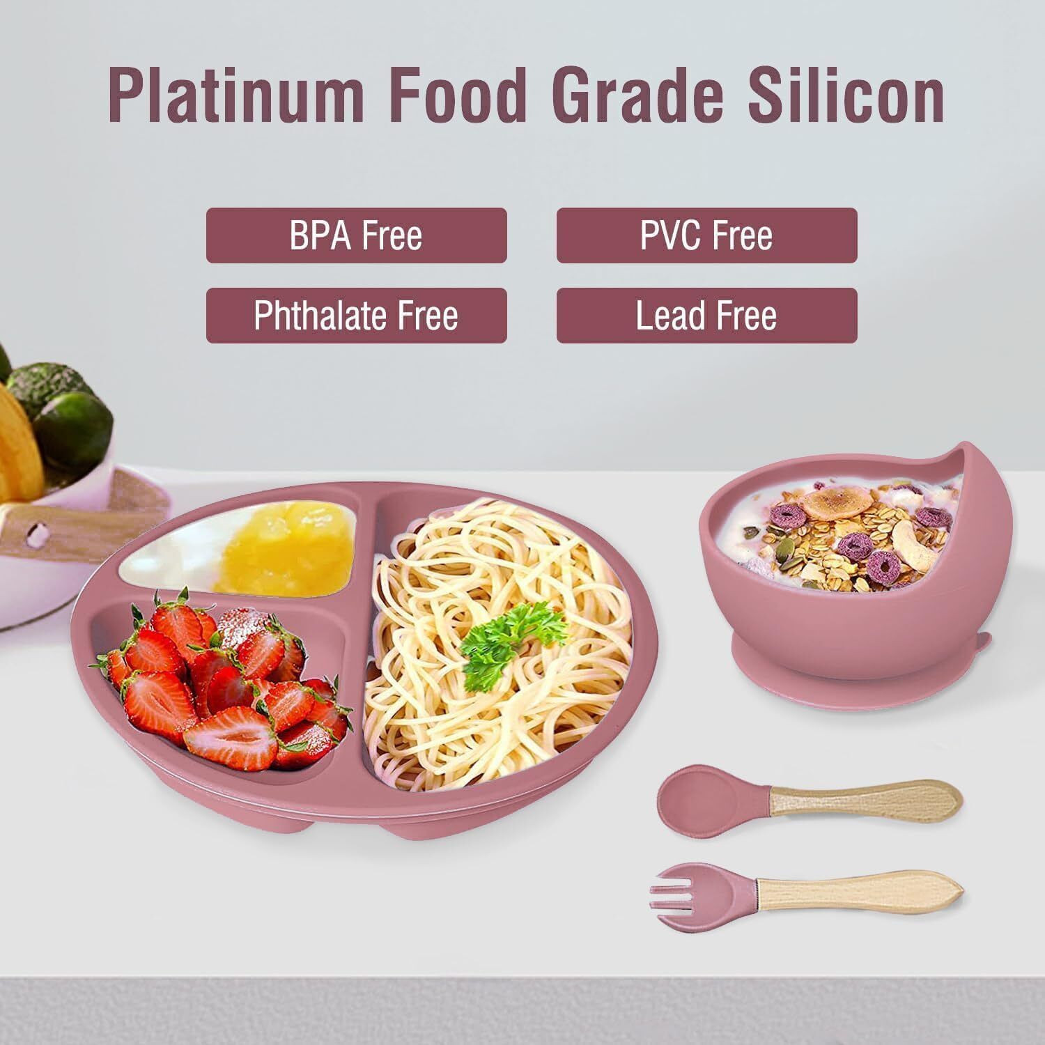 Image of SAMVAT Toddler Feeding Kit - 6PCS Silicone Dishware, BPA-Free, Non-Toxic, Easy to Clean - Silicone