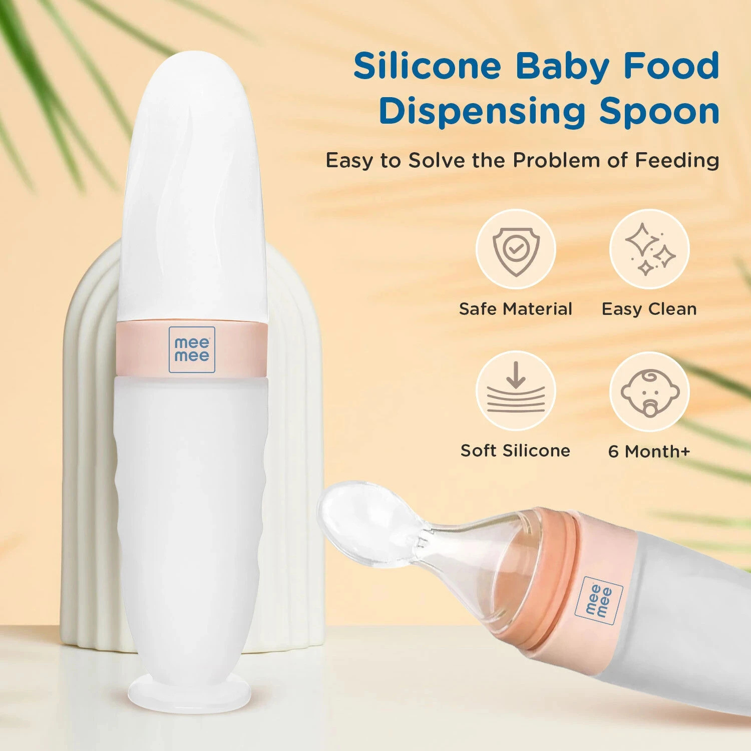 Image of MeeMee Baby Food Feeder Mini Meal Silicone Spoon Bottle for 6+ Month Baby, BPA Free - Silicone (Orange)