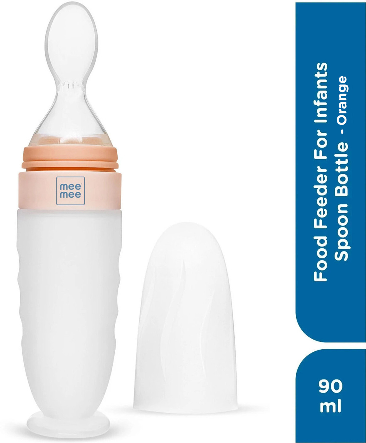 Image of MeeMee Baby Food Feeder Mini Meal Silicone Spoon Bottle for 6+ Month Baby, BPA Free - Silicone (Orange)