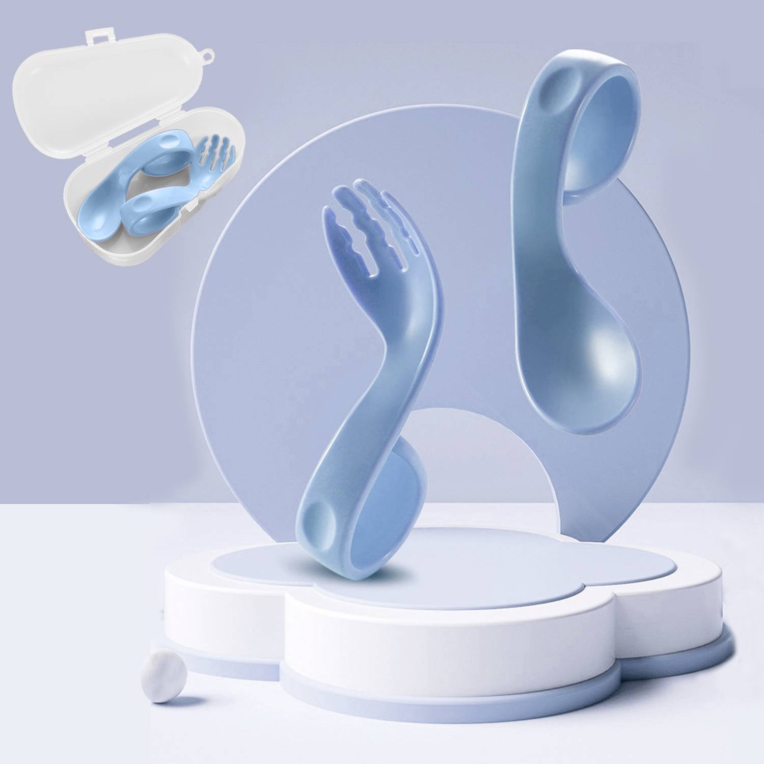 BABYMOON Learn to Eat Baby Self Feeding Set, Spoon and Fork along with Storage Box - Silicone