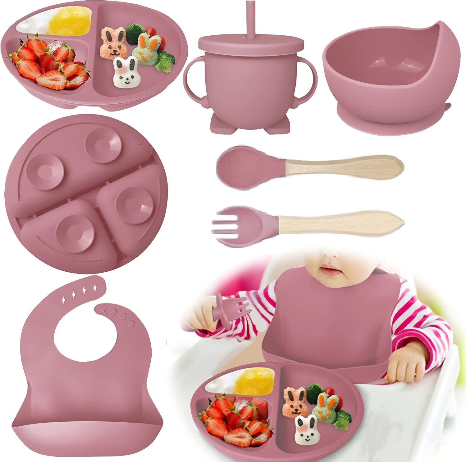 Image of SAMVAT Toddler Feeding Kit - 6PCS Silicone Dishware, BPA-Free, Non-Toxic, Easy to Clean - Silicone