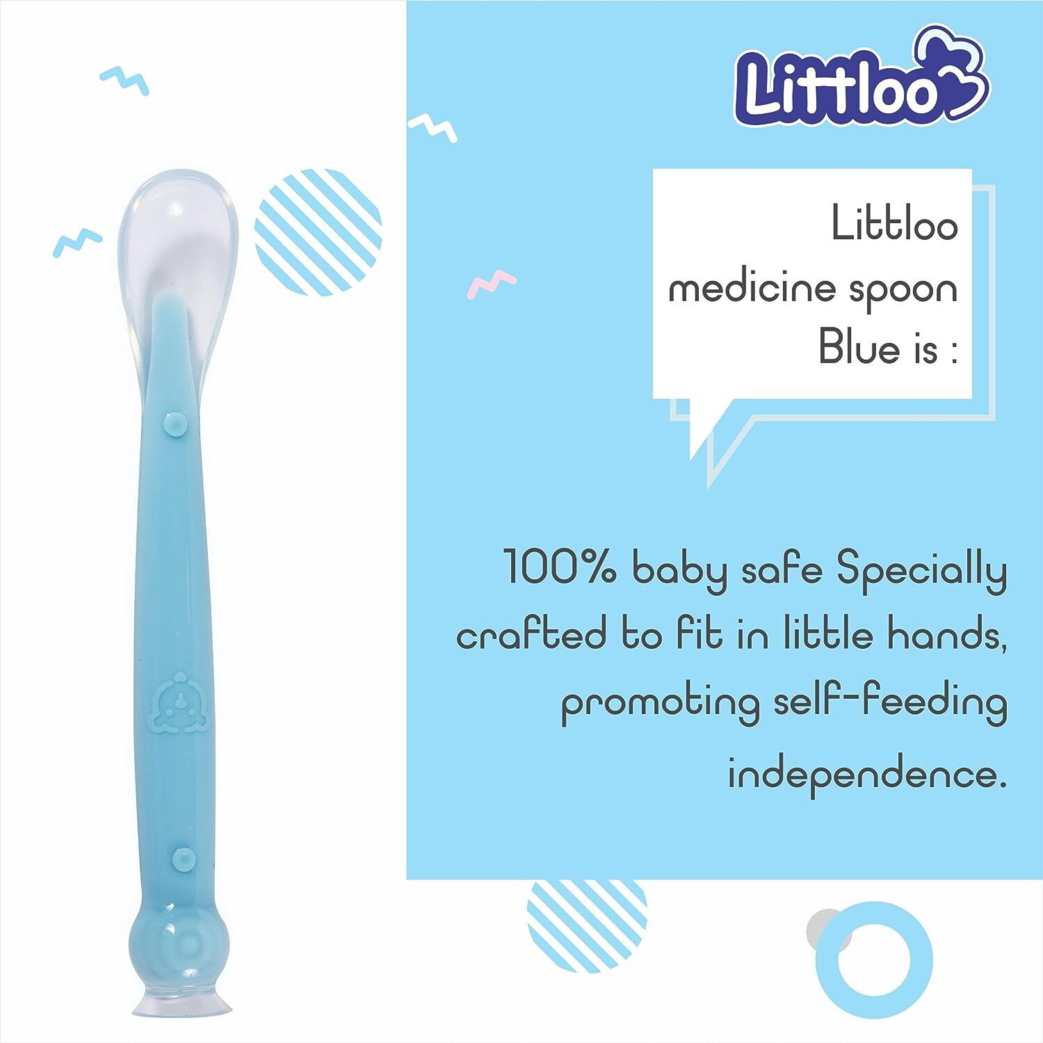 Image of Littloo Baby Medicine Spoon (Blue) | Safe, Simple & Accurate Dosing Every Time - Silicone