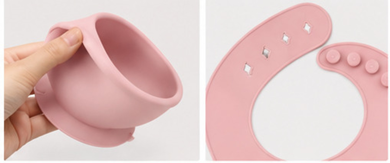 Image of TAVAHB 9 PCS Premium Silicone Baby Feeding Set - Pink - Silicone (Pink)