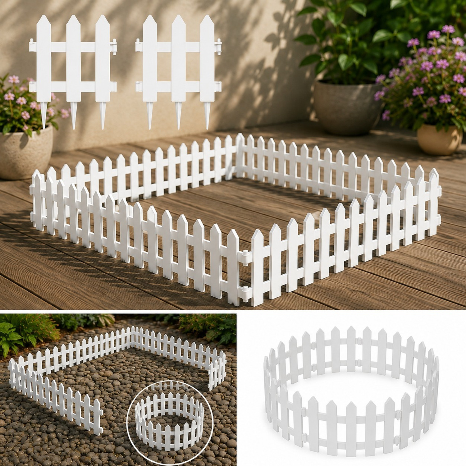 Image of Blooming Enterprises Attractive White Garden Fencing Railing 50 X 25cm Pack of 4 0.508 m Fence Picket (White)