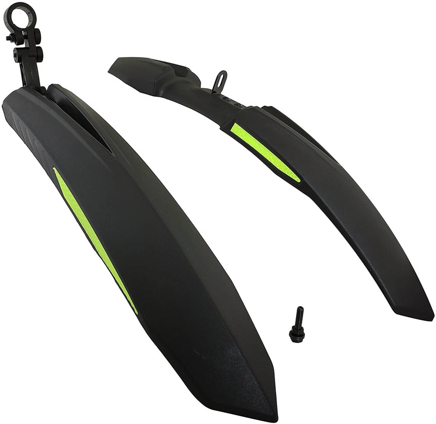 BYKING Front & Rear Mudguard with Reflective Tape and Iron Clamp ,Color Green Black Full Length Front & Rear Fender