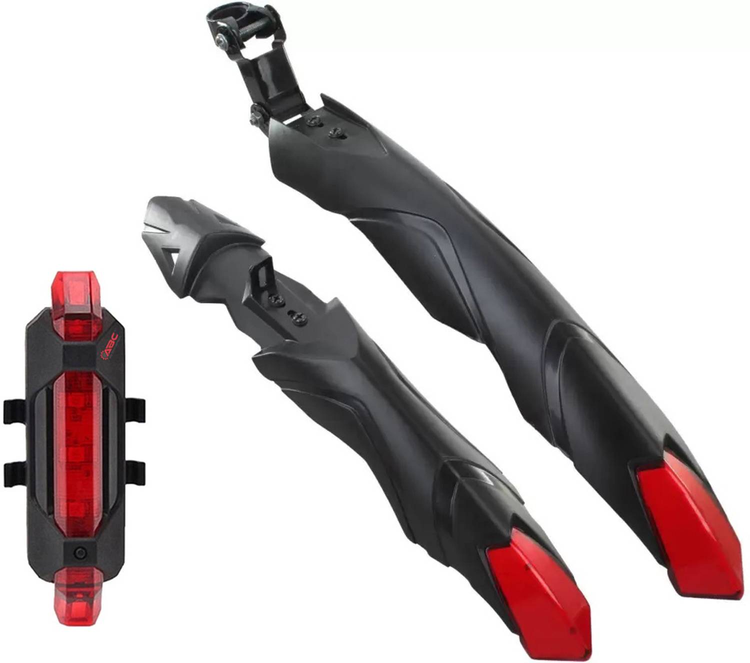 ABC AMOL BICYCLE COMPONENTS Bicycle Front & Rear Mudguard with Night Reflector With Cycler Rear Light(black) Full Length Front & Rear Fender