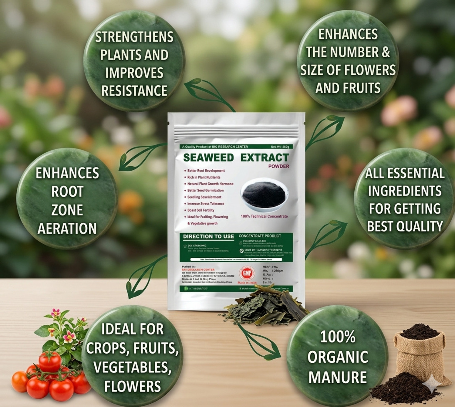 Image of Bio Research Center Seaweed Extract Powder | 100% Pure Organic Fertilizer for Strong Roots Organic Fertilizer