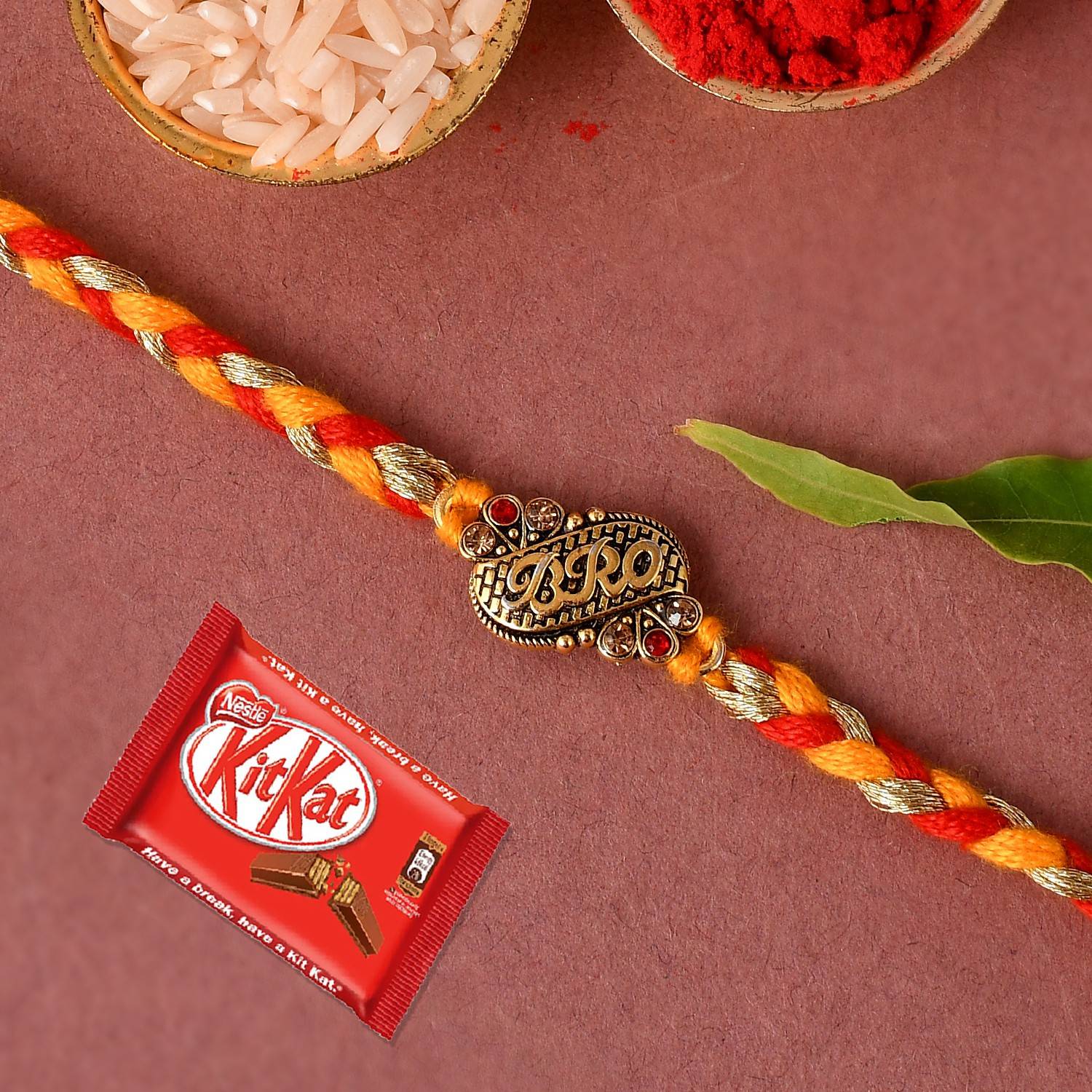 Ascension Beautiful Bro Kundan Designer Rakhi for Brother & Nestle Kitkat Chocolate Assorted Gift Box