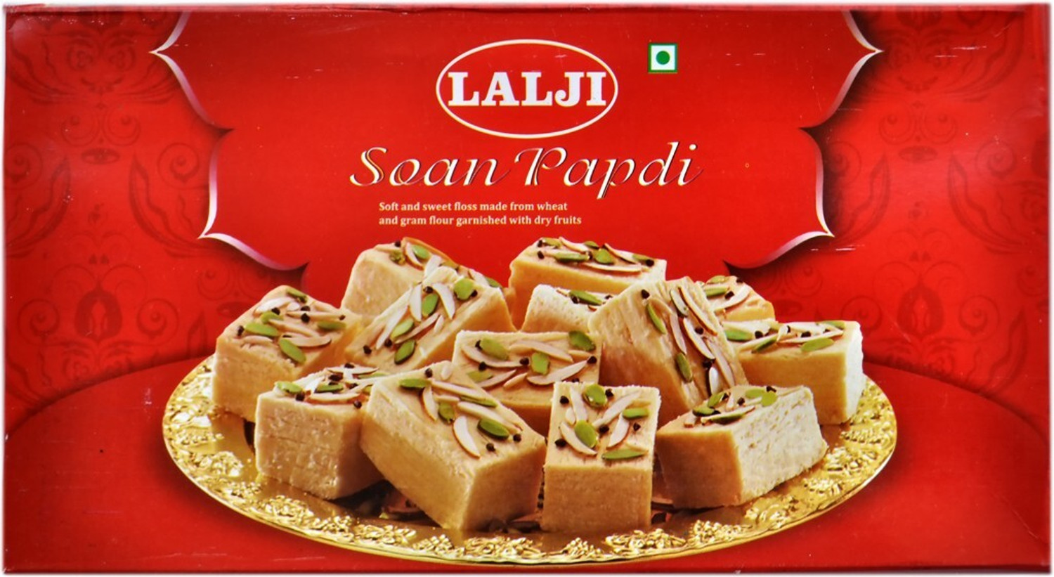 Image of Jaipuri Shop Lalji Soan Papdi 400gm With Rudraksha 4 Rakhi Set - LALSPD5b 4RUD Combo