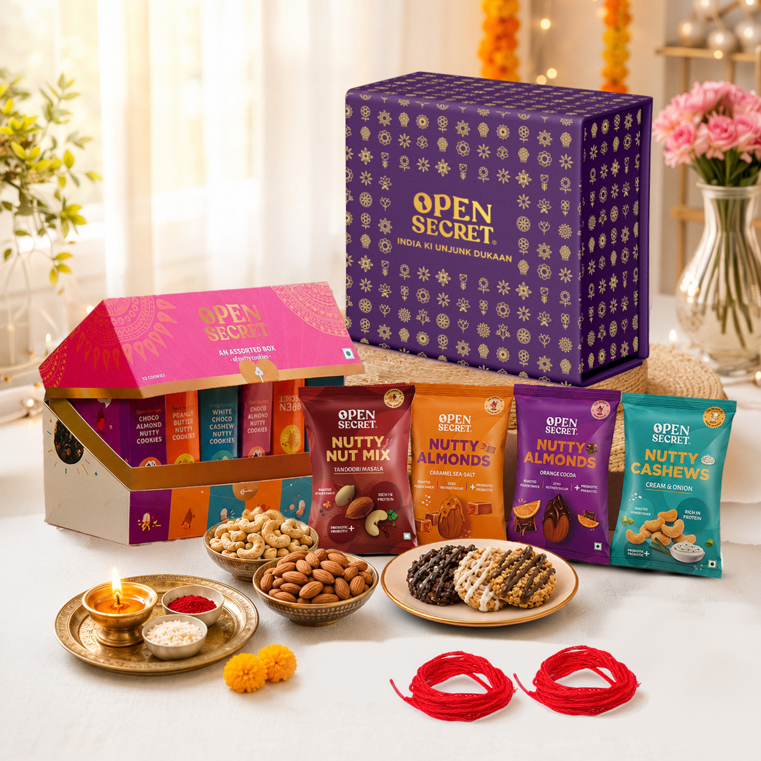 Image of OPEN SECRET Chocolate Festive Gift Hamper | 12 Cookies and 4 Flavoured Nuts Assorted Gift Box
