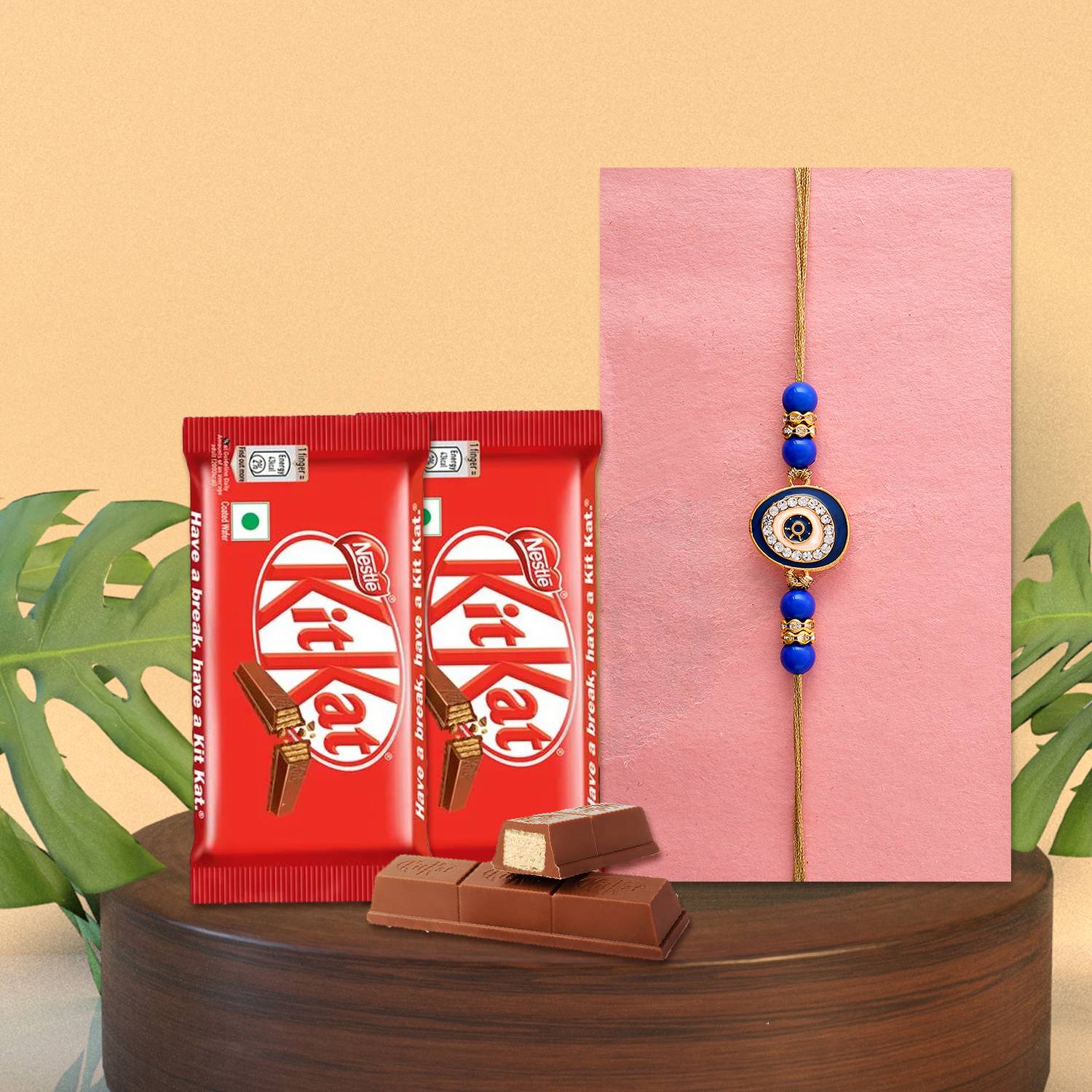 Ascension Evil Eye Rakhi for Brother Bhaiya Bhabhi With 2 Kitkat Chocolates Roli Tilak Plastic Gift Box